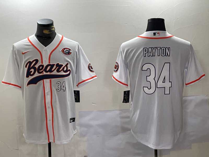 Mens Chicago Bears #34 Walter Payton Number White Throwback With Patch Cool Base Stitched Baseball Jersey